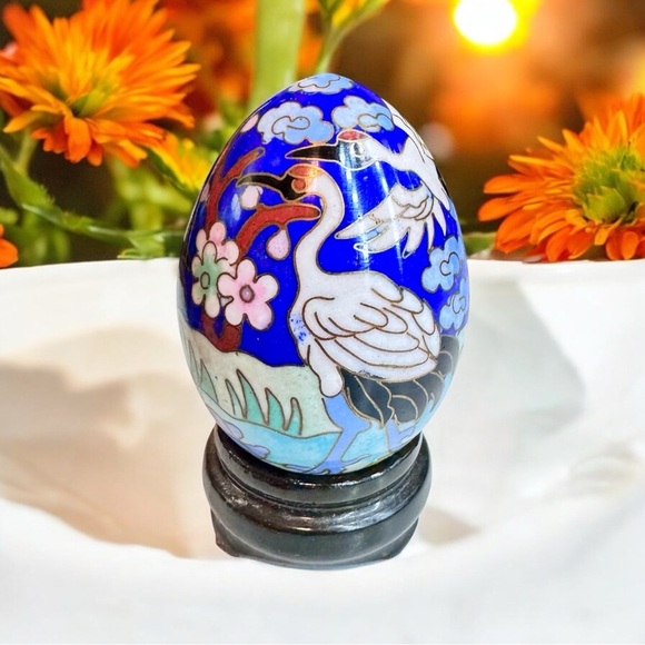 Chinese Cloisonné Enamel Egg & Wooden Stand - Picture 8 of 11